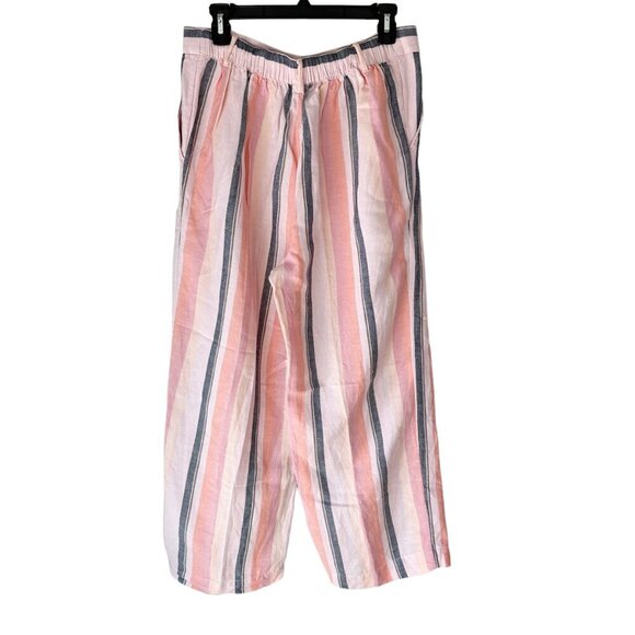LOFT Linen Rayon Wide Leg Pants Striped M Pink Peach Gray - Picture 10 of 10